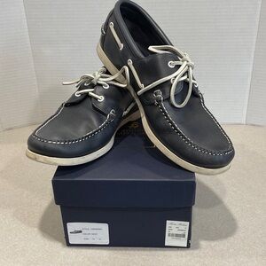Brooks Brothers Navy Boat Shoes with White Accents